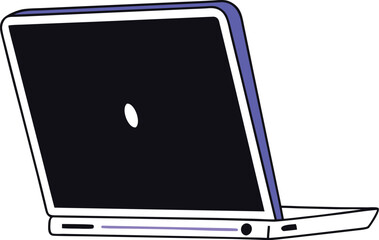 Minimalist laptop icon in simple black and white line style, modern notebook computer symbol for apps, web and user interface design