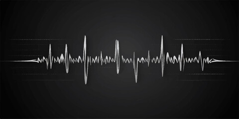 Obraz premium Abstract sound waves on a black background, like a green heartbeat on a medical monitor, illustrate the rhythmic pulse of technology and health