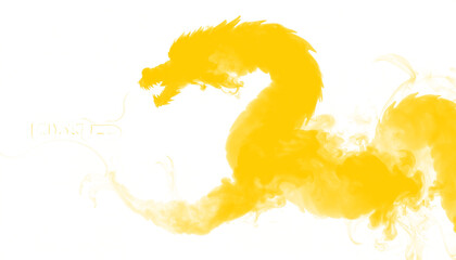 PNG of yellow smoke forming a dragon silhouette in flowing motion, ideal for fantasy designs, creative projects, digital art, visual effects, and overlays with transparent background