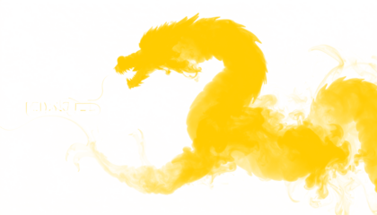 PNG of yellow smoke forming a dragon silhouette in flowing motion, ideal for fantasy designs, creative projects, digital art, visual effects, and overlays with transparent background