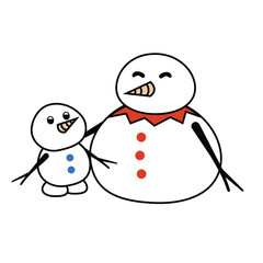 Character-Snowman kid and mom family member looking happy illustration vector in winter season