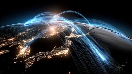 Global Network Connectivity: Digital Communication and Data Transmission Across Continents with Fiber Optic Cables