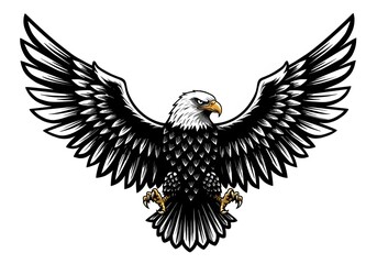 Stylized Black and White Eagle with Spread Wings on White Background