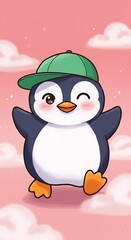 Obraz premium 空飛ぶペンギン帽