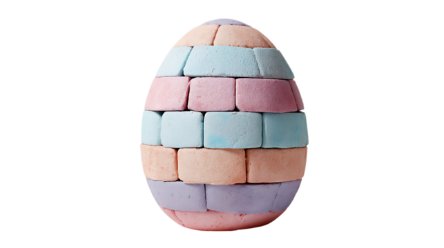 Easter egg made of pastel colored building blocks isolated on transparent background