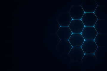 Abstract dark background with glowing hexagonal shapes for technology concept