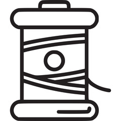 Thread spool line art illustration, isolated on white background a fundamental tool for sewing, crafting, and textile work, holding thread for various projects