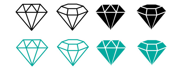 Collection of six diamond icons in black outline, white outline, and teal filled styles.