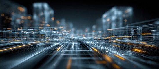 Abstract Digital Cityscape with Flowing Data Streams, Futuristic Urban Design and Artificial Intelligence