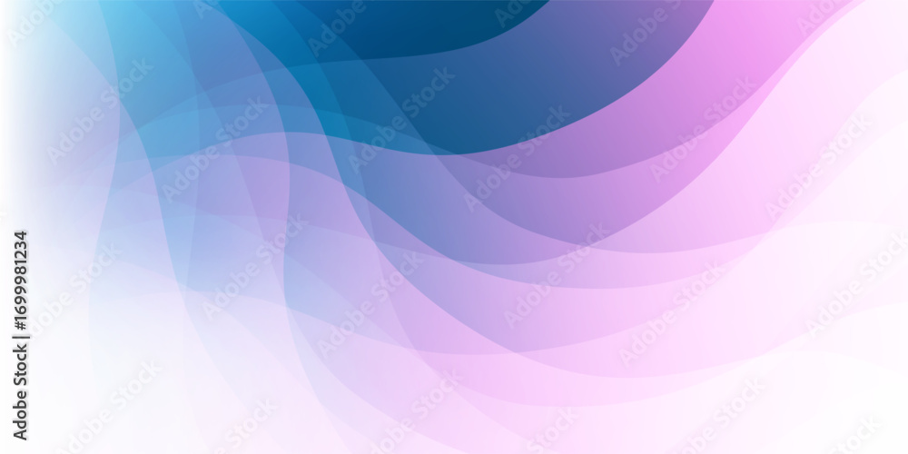 Poster abstract background with translucent wavy, curvy shapes, soft gradient colors in blue, purple and pi