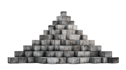 Pyramid of concrete blocks isolated on transparent background