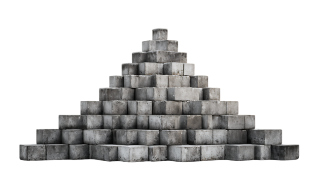 Pyramid of concrete blocks isolated on transparent background - Powered by Adobe