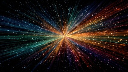 Colorful light burst emanating from a central point against a dark background