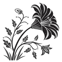 Elegant Black and White Stylized Flower and Foliage Vector Illustration.