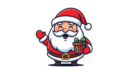Cute Santa Claus Cartoon Character Christmas Sticker Vector Illustration on Beige Background