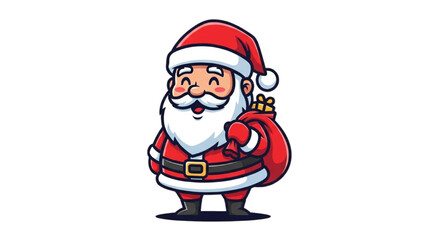 Cute Santa Claus Cartoon Character Christmas Sticker Vector Illustration on Beige Background
