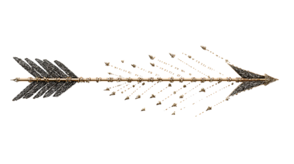 Decorative arrow made of metal and feathers isolated on transparent background