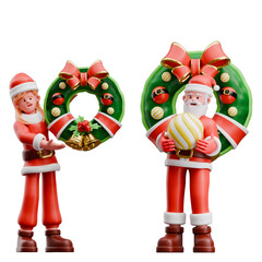 3D Christmas Character Santa Claus and Mrs Claus Festive Holiday Activities Winter Season Gifts Candy Snowman Christmas Tree and Decorations Celebration