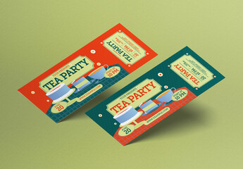 Green Flat Design Tea Party Ticket
