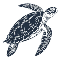 Stylized Sea Turtle Swimming Marine Animal.