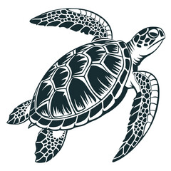 Stylized Sea Turtle Swimming Vector Illustration.