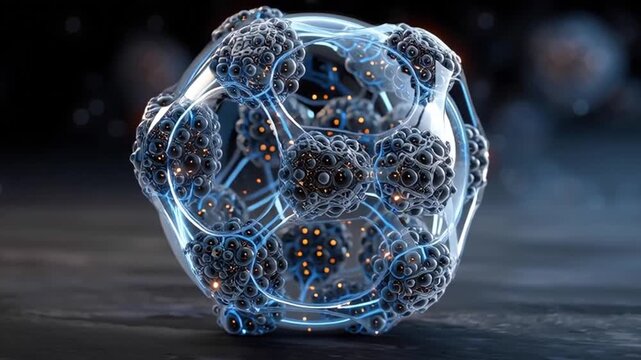 Futuristic molecule structure with glowing blue lines, abstract science and technology, innovation digital energy, nanotechnology, molecular