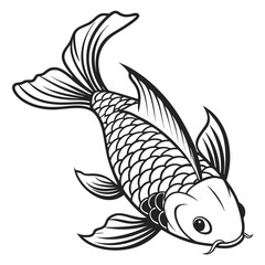 Traditional Japanese Koi Fish Line Art Illustration.