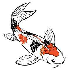 Traditional Japanese Koi Fish Illustration.
