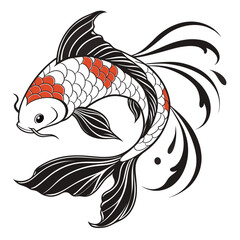 Traditional Japanese Koi Fish Vector Illustration.