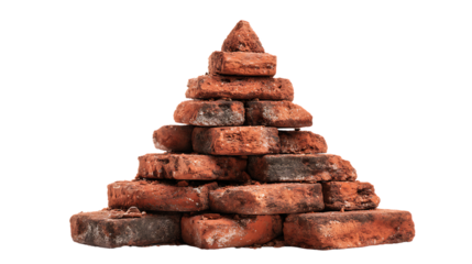Pyramid of old red bricks isolated on transparent background