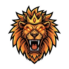 Obraz premium Furious Roaring Lion King Mascot with a Golden Crown and Glowing Eyes