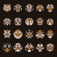 Mythical Mask Vector Icon Bundle - 20 Abstract Fantasy Faces Collection