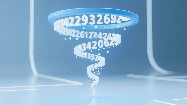 VFX visualization is a funnel of running numbers, symbolizing analytics and data Looping seamless video 4K