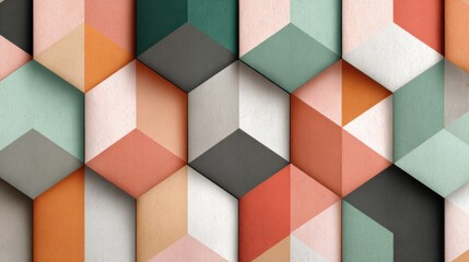 Obraz premium Colorful Geometric Wall Art in Modern Interior Design Featuring Three-Dimensional Shapes in a Variety of Colors