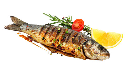 grilled fish isolated on transparent background