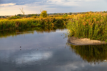The Nida Valley. The meanders of the Nida River during the golden hour. Ponidzie. swietokrzyskie...