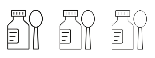 Syrup medicine bottle icon with outline style, vector illustration designs