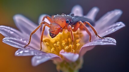 Naklejka premium Stunning Macro Photography of Ant on Flower Petal, Showcasing Nature s Tiny Wonders and Details