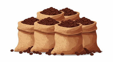 Illustration of Burlap Sacks Filled with Fresh Coffee Beans, Representing Coffee Production, Distribution, and the Aroma of Rich, Roasted Coffee