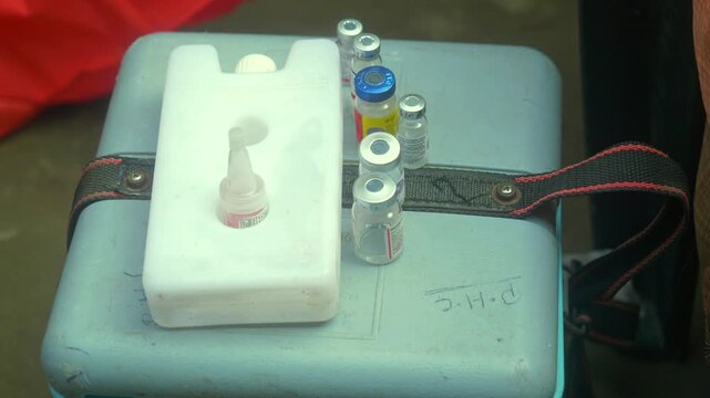 National Rural Health Mission, Polio vaccine vials at rural health care center, Begusarai district, Bihar