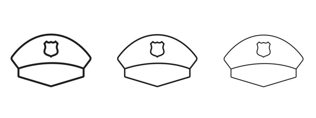 Police cap icon with outline style, vector illustration designs