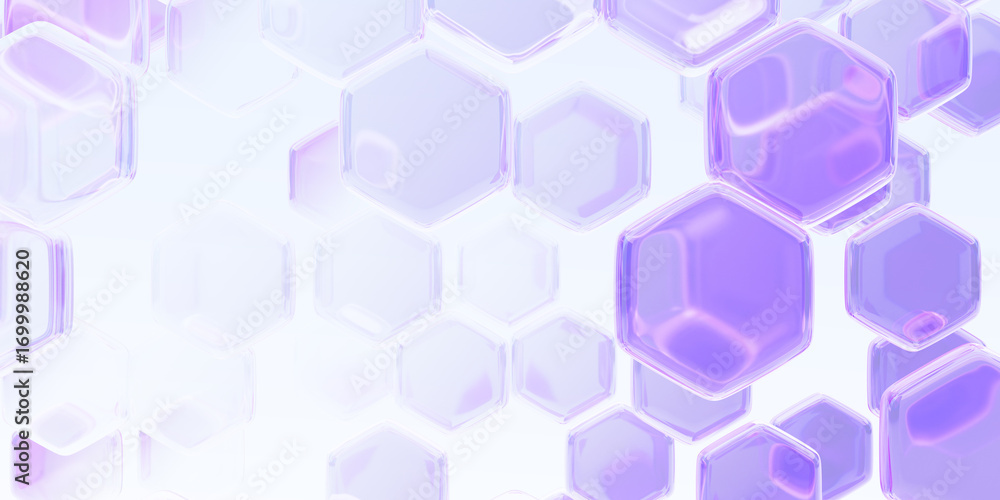 Poster purple glass hexagon pattern. abstract geometric 3d background with crystal light holographic polygo
