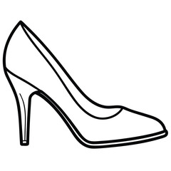 Elegant black and white line drawing vector illustration of a classic high heel shoe silhouette vector illustration white background
