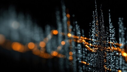 Abstract digital data visualization with illuminated lines and points on a dark background