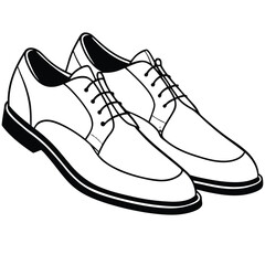 Scalable black and white vector line drawing illustration of classic dress shoes for eps format silhouette vector illustration white background