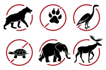 Collection of no animal signs and icons