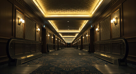 Luxurious hotel corridor with ambient lighting elegant design and inviting atmosphere