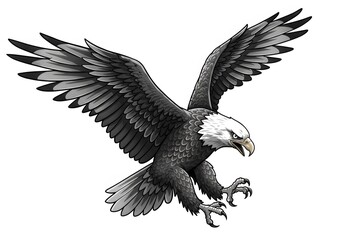 Obraz premium Illustration of a Bald Eagle in Flight with Outstretched Wings on White Background