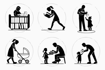 Obraz premium Family activities and bonding moments depicted in silhouette icons