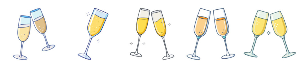 Cartoon Illustration of Toasting Champagne Glasses for Celebration or Special Occasion